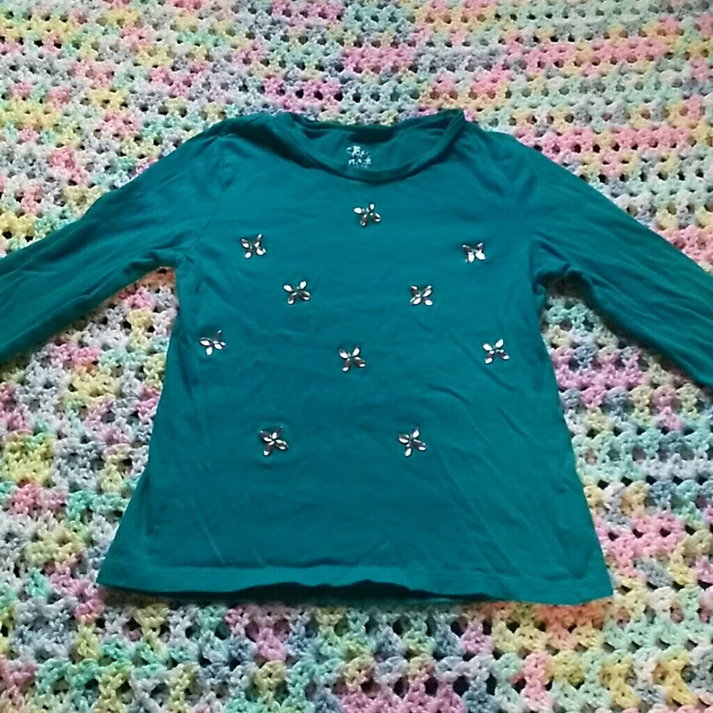 Green 3D butterfly long sleeve top
